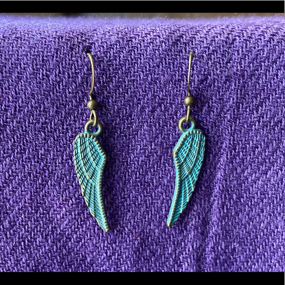 Bronze and turquoise angel wing earring